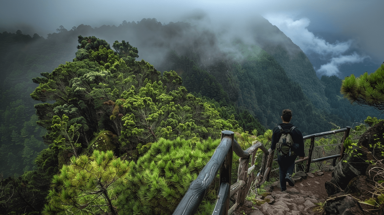 chico pasea por la ruta de marcos y cordero en la isla de la palma admirando el bosque de laureles de los tilos