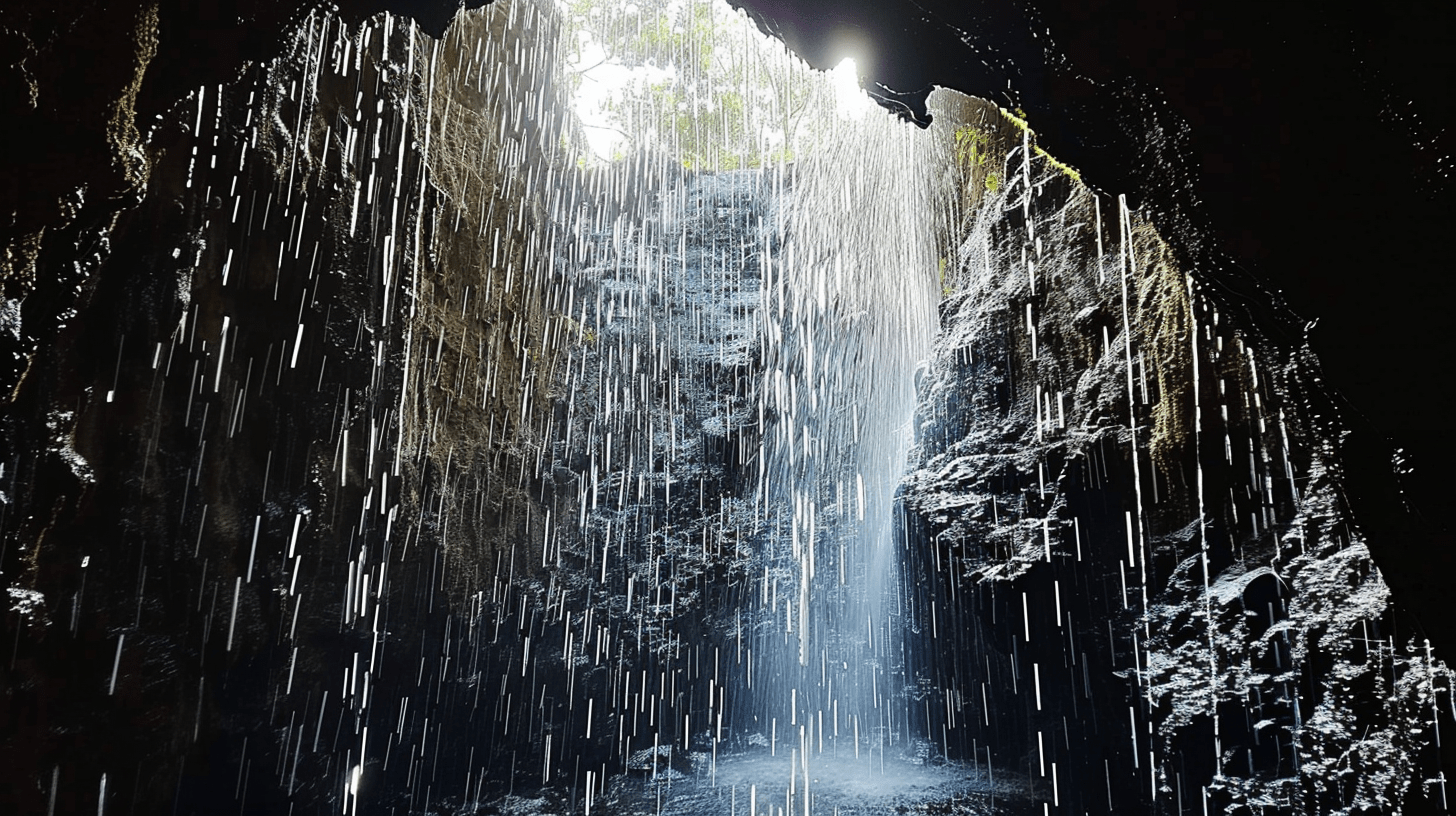 imagen de cueva con cascada en marcos y cordero