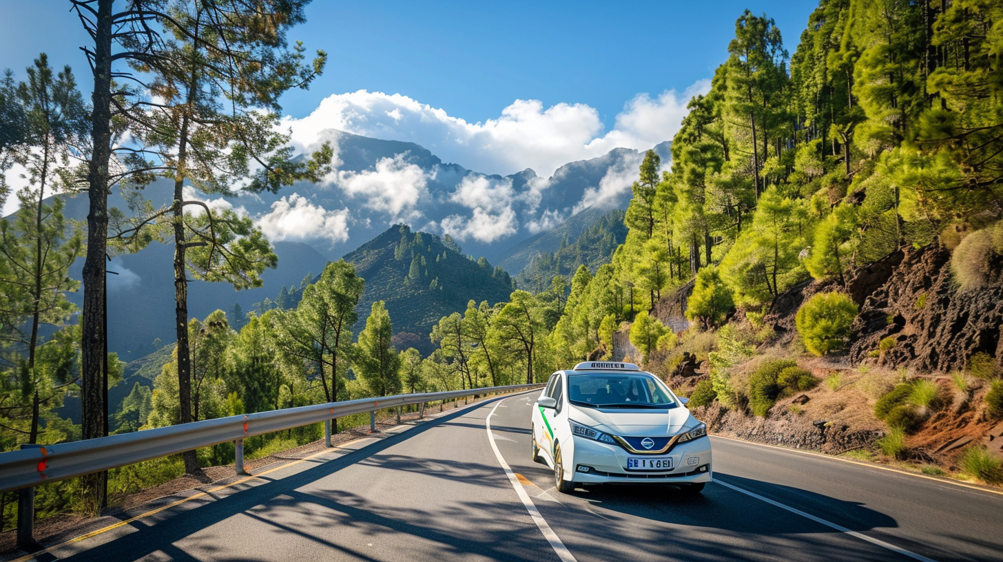 taxi subiendo por la cumbre de la palma