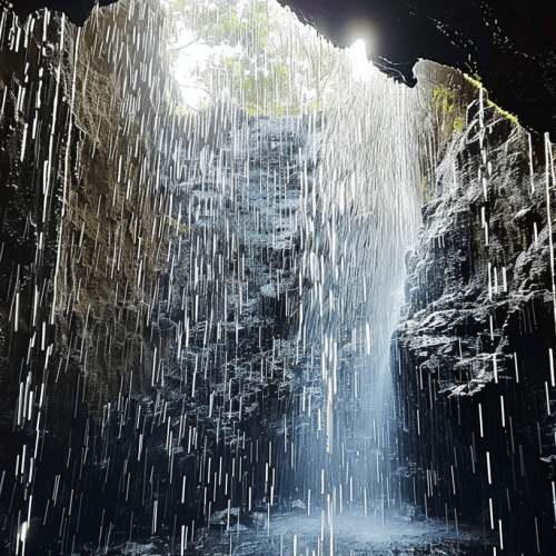 imagen de cueva con cascada en marcos y cordero